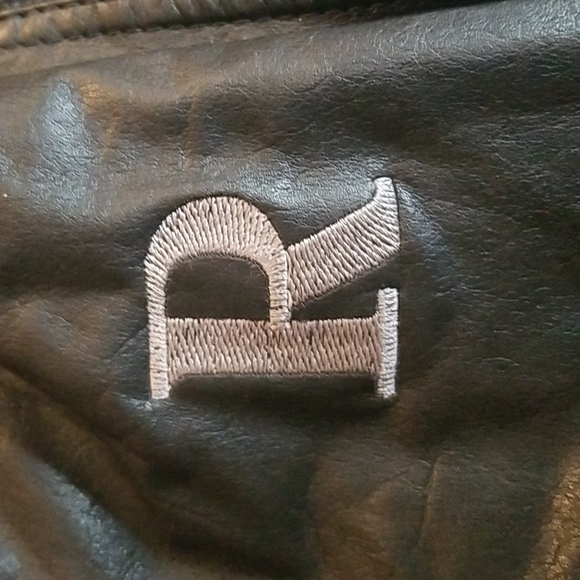 Black Leather Jacket with Embroidered R on Chest - Picture 3 of 12